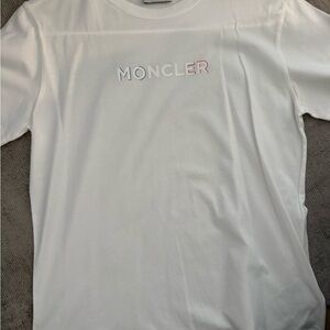 Moncler Kids White Tee with red white and blue logo size 14